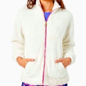 NWT Lilly Pulitzer Barkley Sherpa Fleece Zip Jacket Coconut White HTF XL